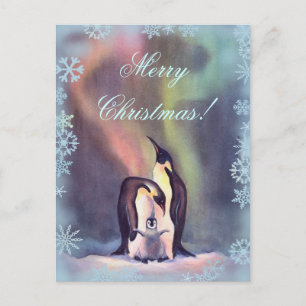 MERRY CHRISTMAS PENGUINS by SHARON SHARPE Holiday Postcard