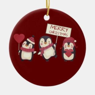 Merry Christmas Penguins Ceramic Ornament