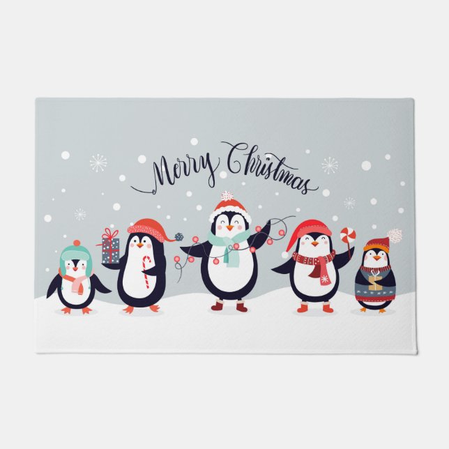 Merry Christmas Penguins Doormat (Front)
