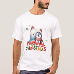 Merry Christmas Penguins Hugging - Cute Holiday T-Shirt