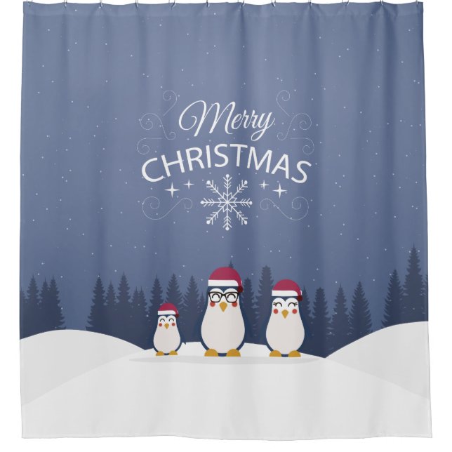 Merry Christmas Penguins Shower Curtain (Front)