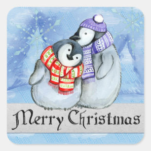 Merry Christmas Penguins Square Sticker