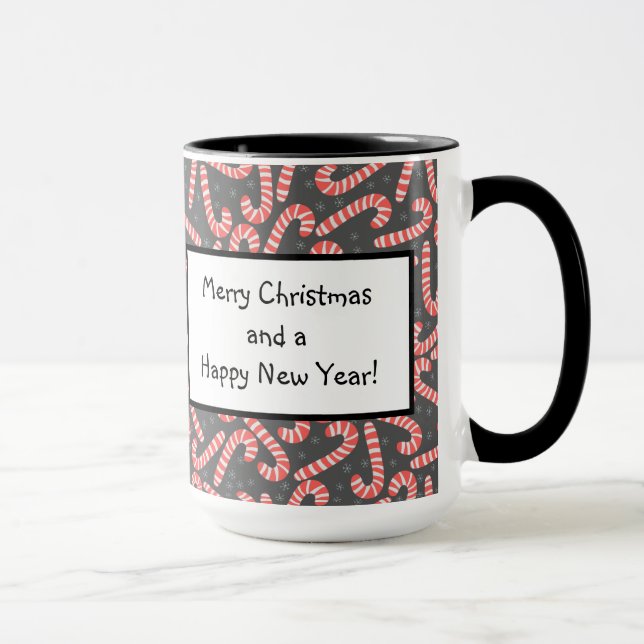 Merry Christmas Peppermint Candy Canes Snowflakes Mug (Right)