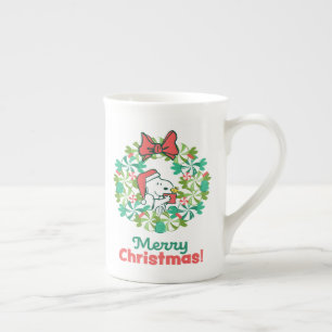 Merry Christmas Peppermint Holiday Wreath Bone China Mug