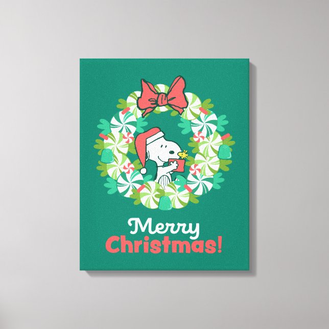 Merry Christmas Peppermint Holiday Wreath Canvas Print (Front)