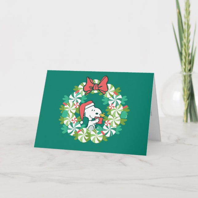Merry Christmas Peppermint Holiday Wreath Card (Front)