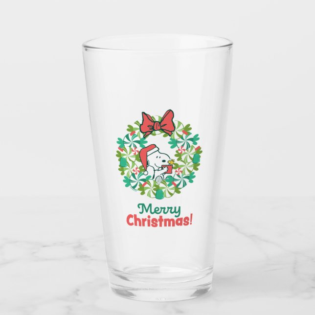 Merry Christmas Peppermint Holiday Wreath Glass (Front)