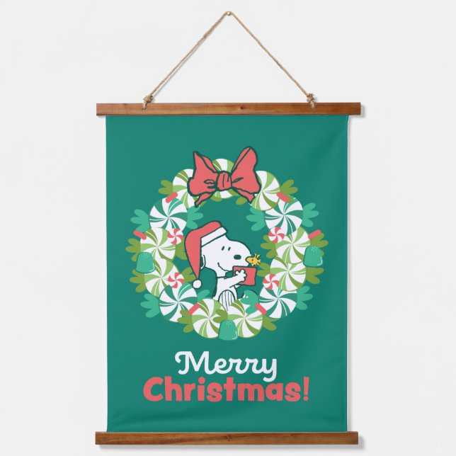 Merry Christmas Peppermint Holiday Wreath Hanging Tapestry (Front)