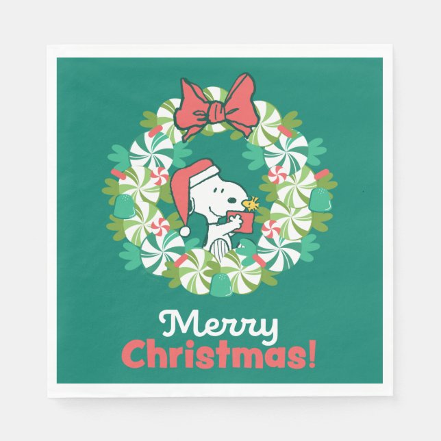 Merry Christmas Peppermint Holiday Wreath Napkin (Front)