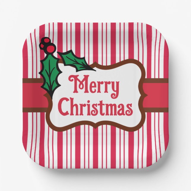 Merry Christmas Peppermint Paper Plates  (Front)