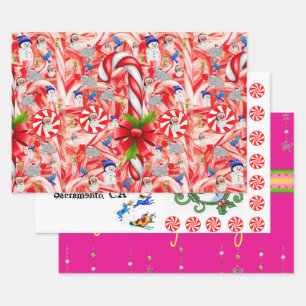Merry Christmas Peppermint Santa  Wrapping Paper Sheet