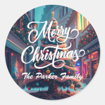 Merry Christmas Personalised round stickers