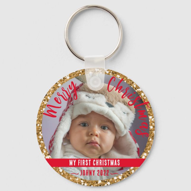 Merry Christmas personalize Button Keychain (Front)