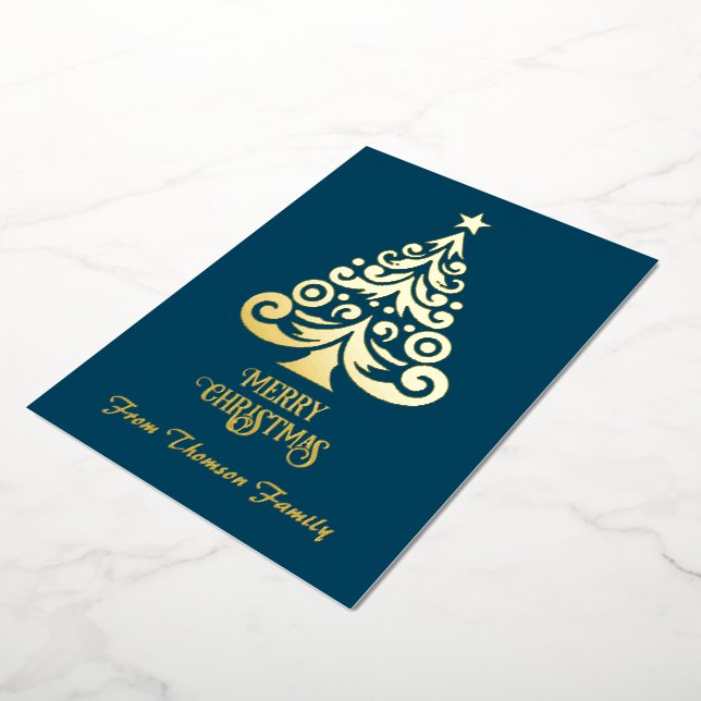 Merry Christmas Personalize Gold Foil Christmas Foil Holiday Card (Rotated)