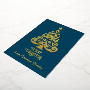 Merry Christmas Personalize Gold Foil Christmas Holiday Card