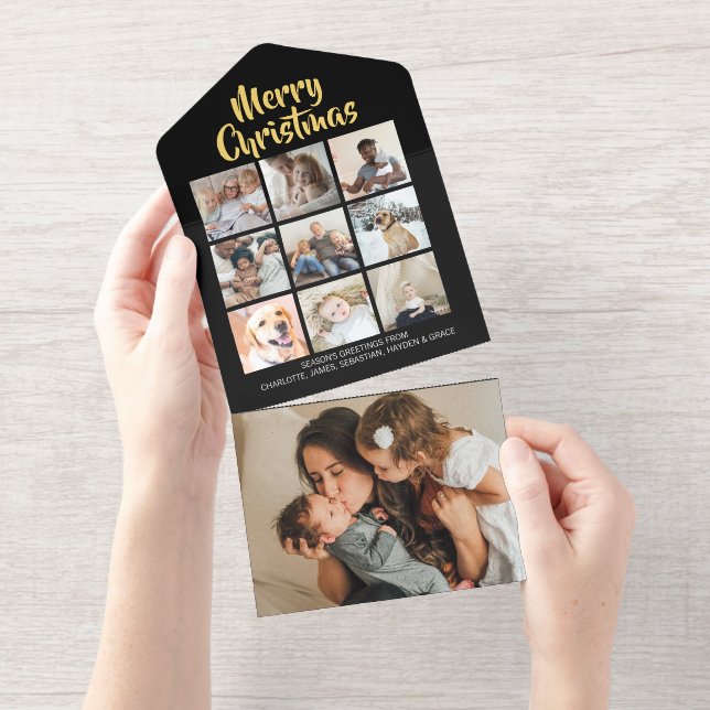 Merry Christmas Personalized 10 Photo All In One Invitation (Tearaway)