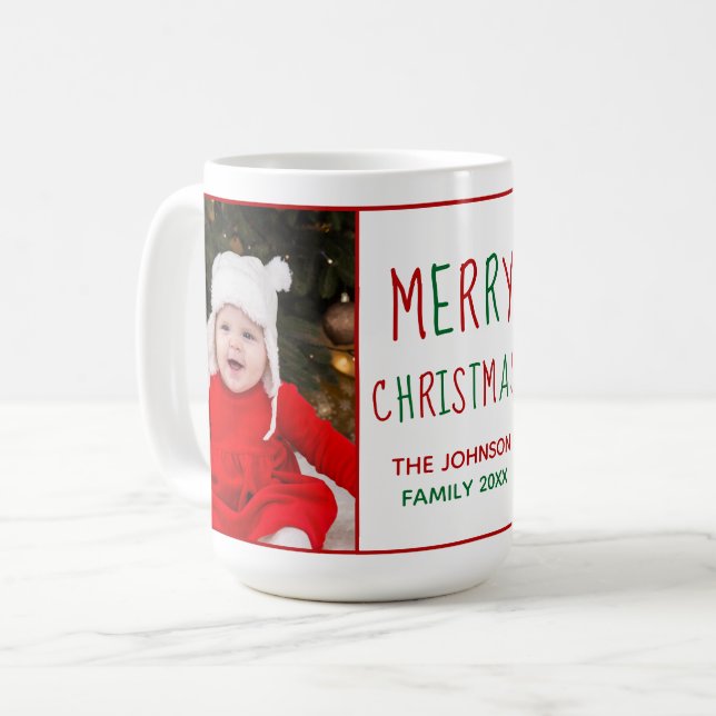 Merry Christmas Personalized Cute Photo Gift Coffee Mug (Front Left)