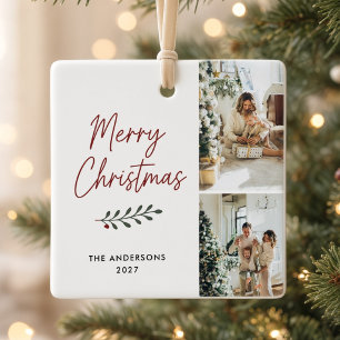 Merry Christmas Personalized Family Multi Photo Ceramic Ornament