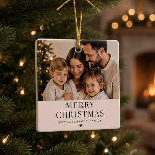 Merry Christmas Personalized Family Photo  Ceramic Ornament