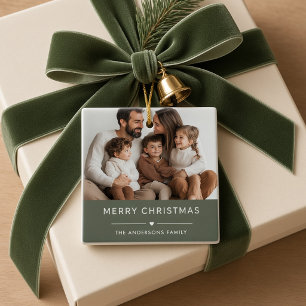 Merry Christmas Personalized Family Photo Modern Ceramic Ornament