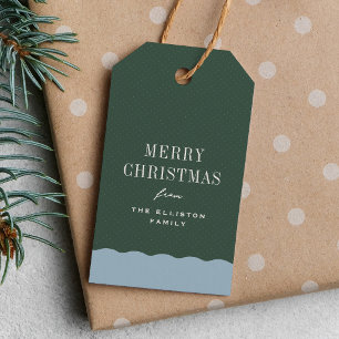 Merry Christmas personalized green and light blue Gift Tags