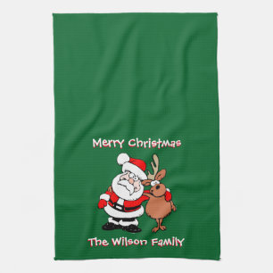 Merry Christmas Personalized Green Tea Kitchen Towel