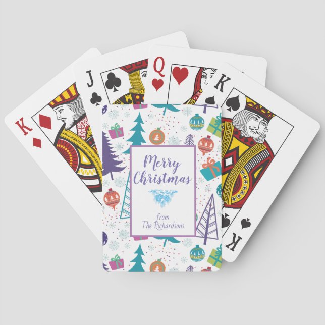 Merry Christmas Personalized Holiday Icons White Playing Cards (Back)