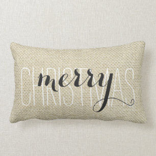 "Merry Christmas" Personalized Linen Lumbar Pillow