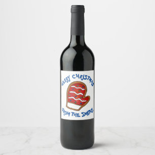 Merry Christmas Personalized Mitten Holiday Cookie Wine Label