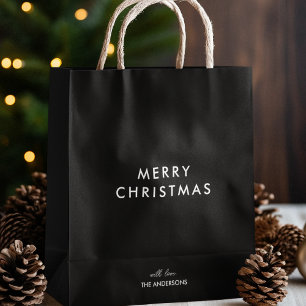 Merry Christmas Personalized Name Black  Medium Gift Bag