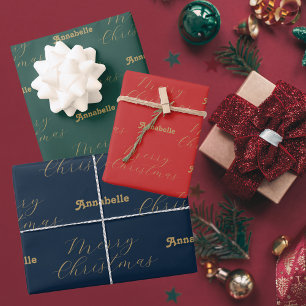 Merry Christmas Personalized Name, Happy Holidays Wrapping Paper Sheet