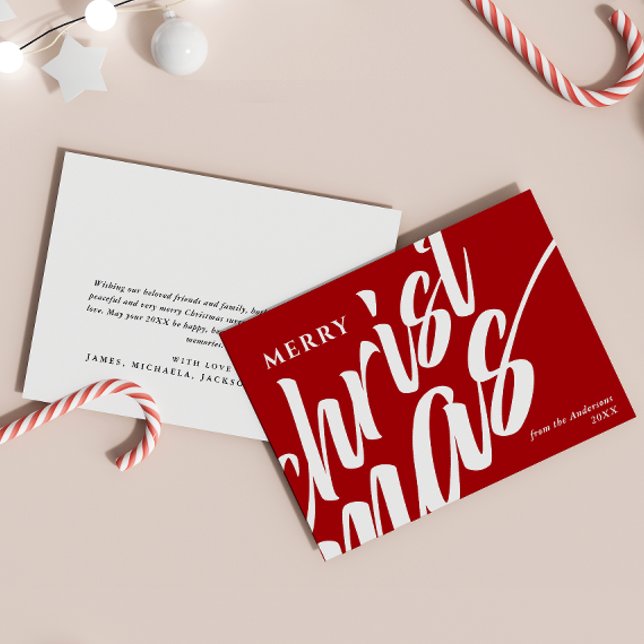 Merry Christmas Personalized Name Modern Bold Red Holiday Card (Creator Uploaded)