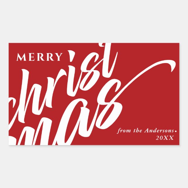 Merry Christmas Personalized Name Modern Bold Red Sticker (Front)