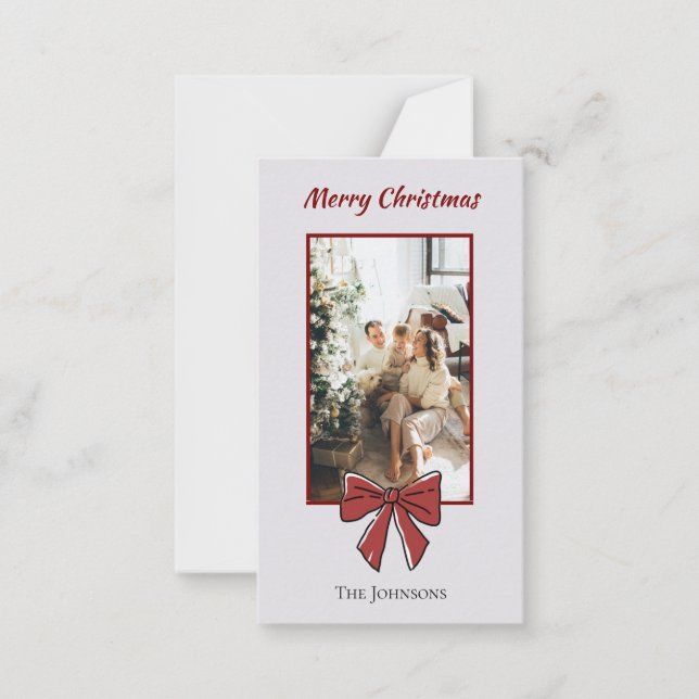 Merry Christmas Personalized Note Card | Red Bow (Front)