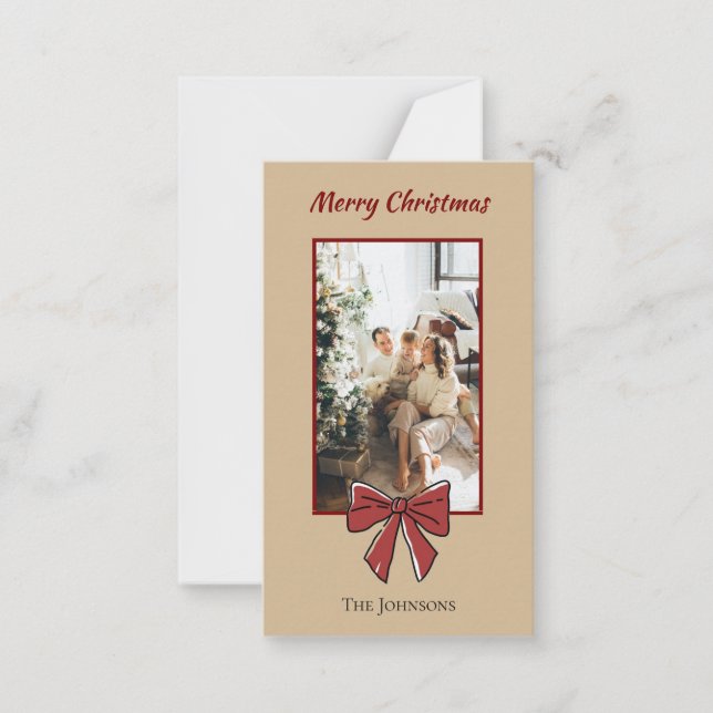 Merry Christmas Personalized Note Card | Red Bow (Front)
