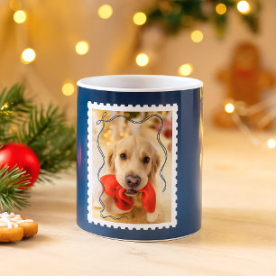 Merry Christmas Personalized Pet Photo Navy Blue Coffee Mug