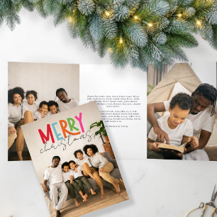 Merry Christmas Personalized Photo And Text Tri-Fold Holiday Card