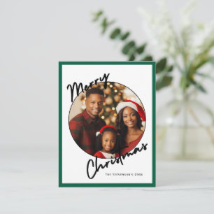 Merry Christmas Personalized Photo Green Holiday Card