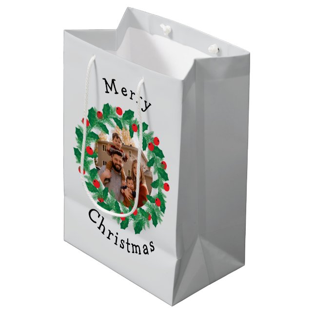 Merry Christmas personalized photo Medium Gift Bag (Front Angled)