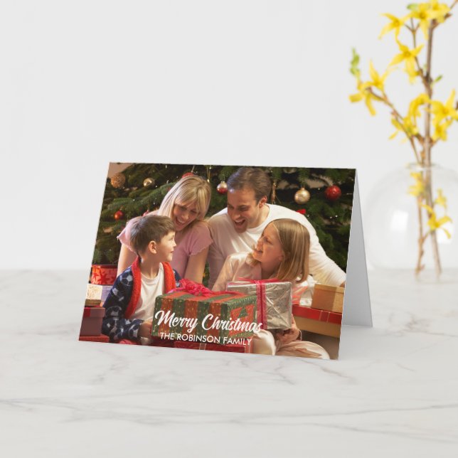 Merry Christmas Personalized Photo Name Christmas Card (Yellow Flower)