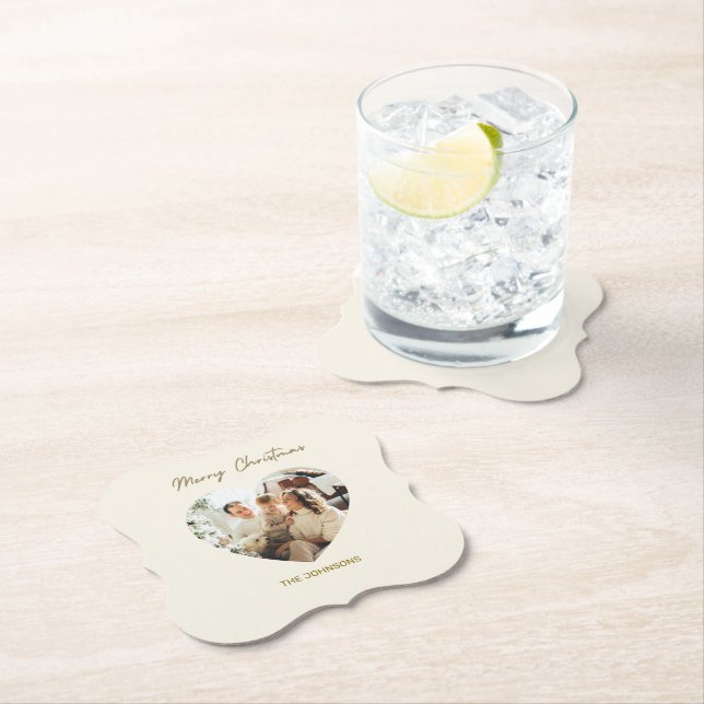 Merry Christmas Personalized Photo Paper Coaster (Insitu)