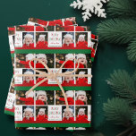 Merry Christmas Personalized Photo Red Green Wrapping Paper Sheet<br><div class="desc">This cute,  modern Merry Christmas wrapping paper features a classy layout of 4 family photos on a white background with pretty red and green typography and festive stripes. This beautiful kids photo holiday gift wrap features your own child's photograph collage surrounding your message and family name.</div>