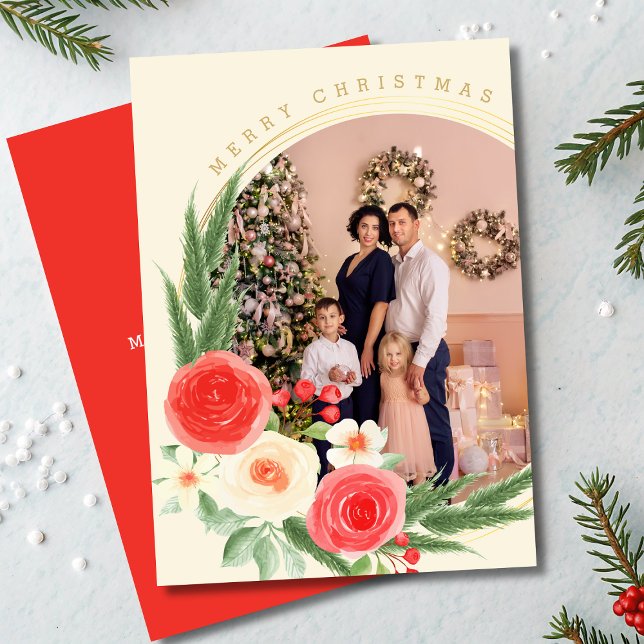 Merry Christmas Personalized Photo Winter Floral (Creator Uploaded)
