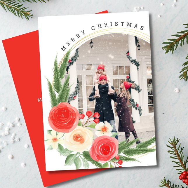 Merry Christmas Personalized Photo Winter Floral (Creator Uploaded)