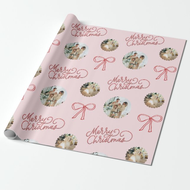 Merry Christmas Personalized Photo Wrapping Paper (Unrolled)