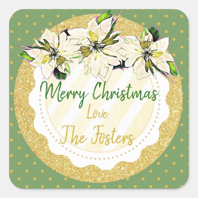 Merry Christmas Personalized Poinsettia Stickers (Front)