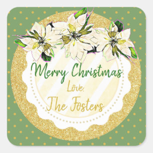 Merry Christmas Personalized Poinsettia Stickers