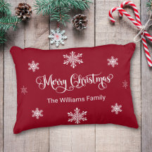 Merry Christmas Personalized Red Accent Pillow