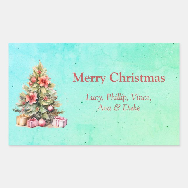 Merry Christmas Personalized Text Christmas Tree Sticker (Front)