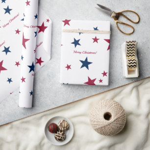 Merry Christmas! Personalized Text-Red, Blue Stars Wrapping Paper
